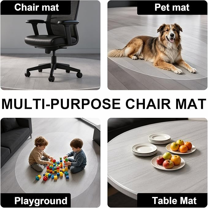 Clear Chair Mat for Hard Floor, 48" x 48" Heavy Duty Floor Protector, Round | Durable Thick PVC, Anti-slip Grip Backing, Smooth Rolling Surface, Scratch-resistant Surface