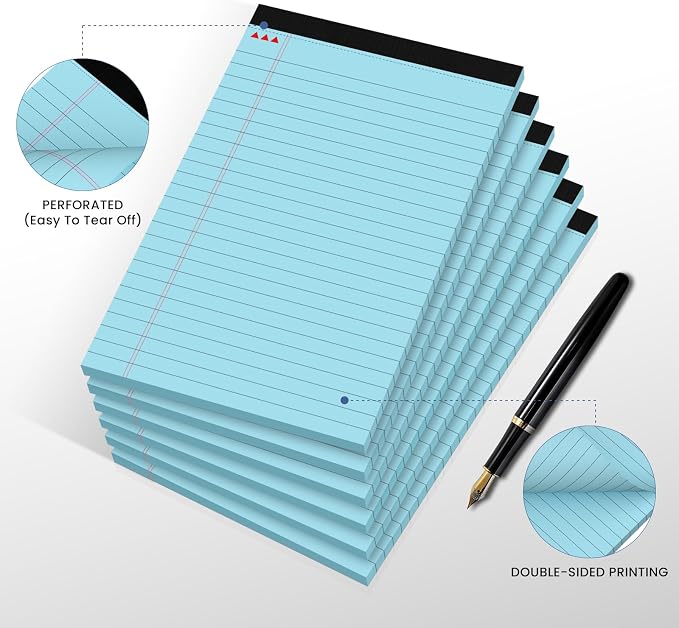 6pcs Small Note Pads, Blue Notepads 5x8 College Ruled Notebook, Writing Pads 5 x 8, Legal Pads, Pad Paper Perforate Notebooks for Work, Message, School, Office Supplies,30 Sheets/Pack