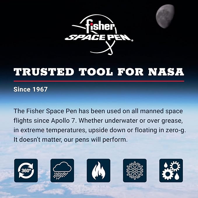 Fisher Space Pen Matte Black Shuttle Emblem Bullet Pen, Pressurized Ballpoint Pen, Compact Size, Writes Upside Down, Extreme Temperatures, Smooth Black Ink, Medium Point, Gift Box, Made in USA