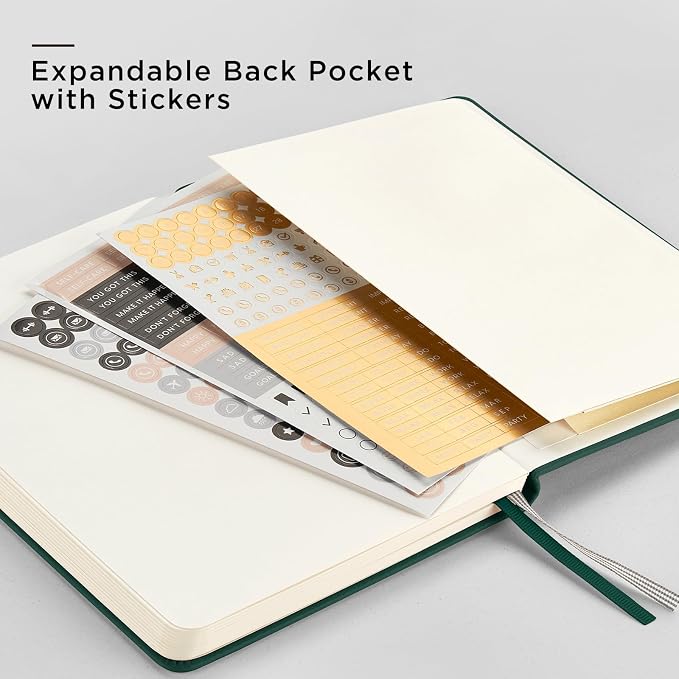 &And Per Se Dotted Journal Notebook (5 Packs), A5 Hardcover Leather Dotted Journal, 160 Pages 100 gsm Thick Paper, 3 Sheets of Stickers Included- 5.7'' x 8'' (Green