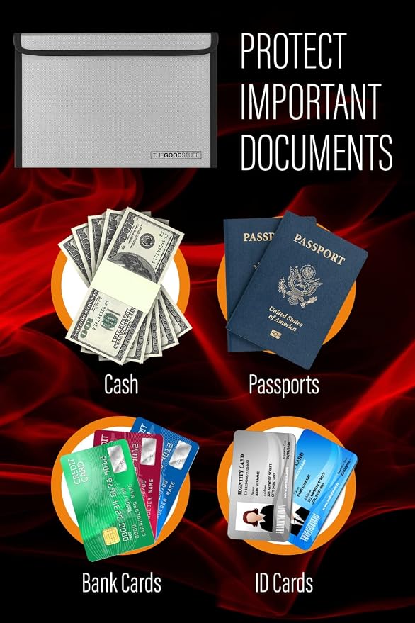 Fireproof Cash Envelope - Fast, Compact Protection for Valuables | 8 x 5 Inch, 2000°F Rated - Zippered Water-Resistant Pouch Keeps Cash, Passports, Jewellery and Small Documents Together