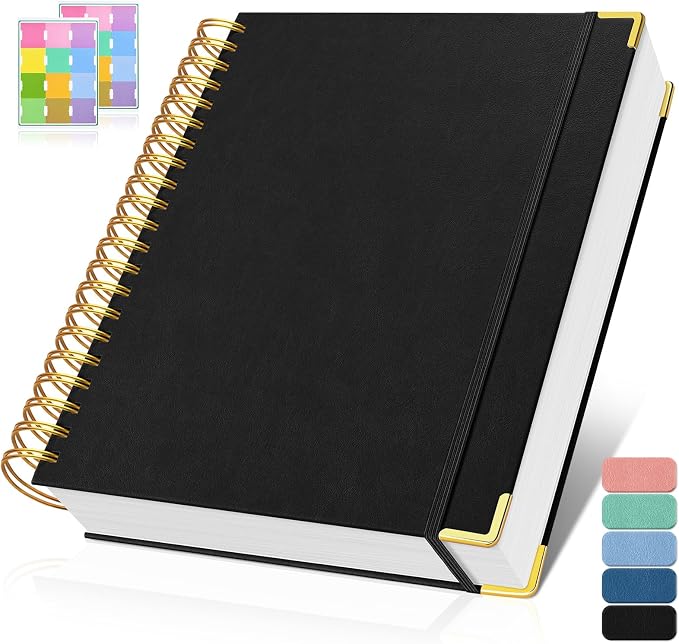 Spiral Notebook, 300 Numbered Pages Notebooks College Ruled with Contens | 100GSM Thick Journal for Women Men, Hardcover Leather Lined Journal for Writing, Large A5 Notebooks for Work School, 6" x 8"