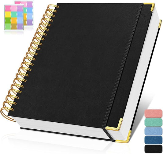 Spiral Notebook, 300 Numbered Pages Notebooks College Ruled with Contens | 100GSM Thick Journal for Women Men, Hardcover Leather Lined Journal for Writing, Large A5 Notebooks for Work School, 6" x 8"