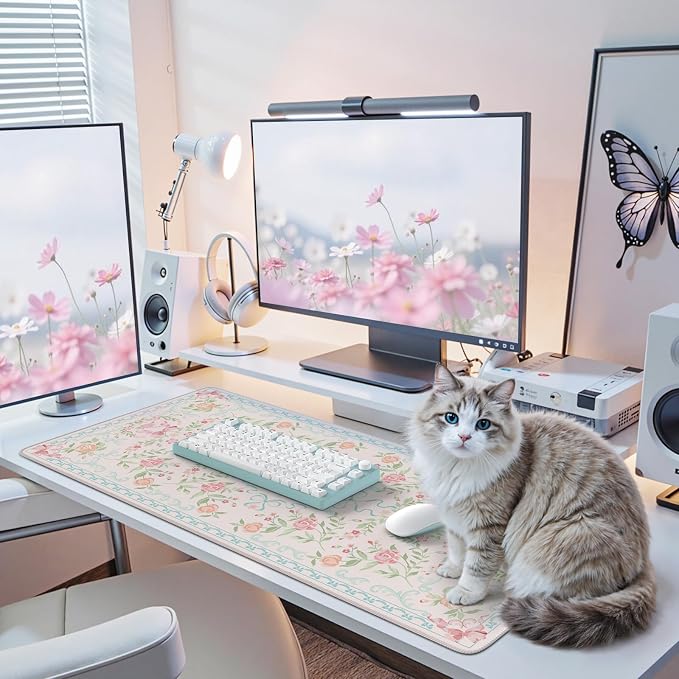 iCasso Computer Pad Blue,Aesthetic Mouse Pad for Laptop,Non-Slip Keyboard Mats for Desktop,Cute Girly Desk Mats with Stitched Edges,Extra Large Desk Cover Protector for Gaming Office Home