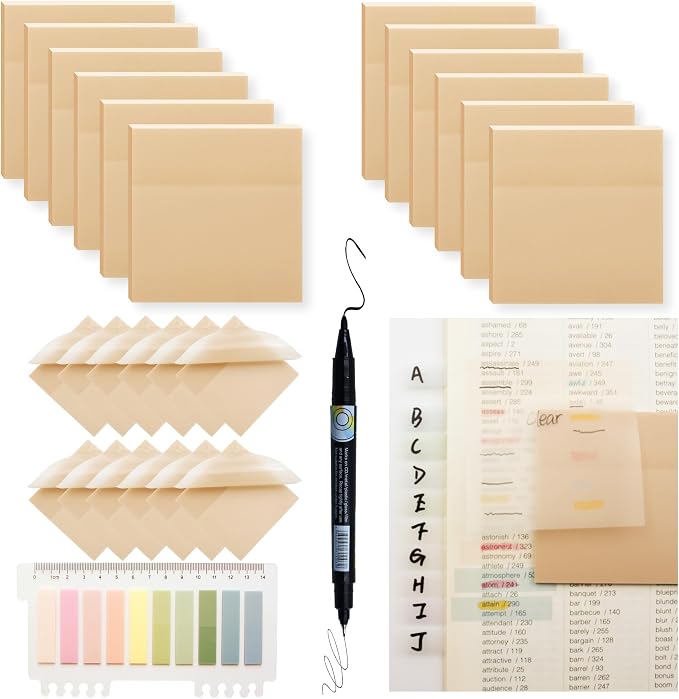 800Pcs Transparent Sticky Notes, Morandi Light Gray Clear Sticky Notes, 3"x3" Waterproof Translucent Sticky Note Pads, Index Tabs, Clear Post it Notes for Bible Study, See Through Sticky Notes