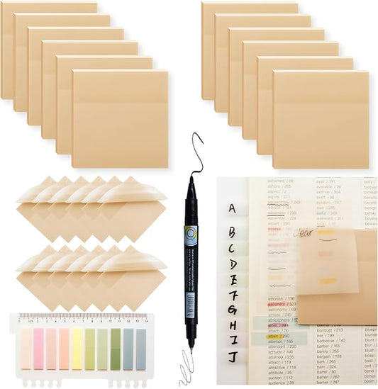 800Pcs Transparent Sticky Notes, Morandi Light Gray Clear Sticky Notes, 3"x3" Waterproof Translucent Sticky Note Pads, Index Tabs, Clear Post it Notes for Bible Study, See Through Sticky Notes