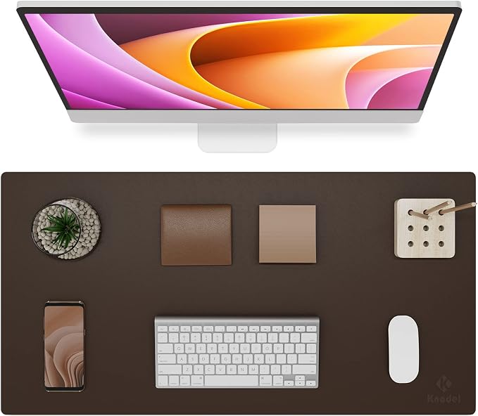 K KNODEL Large Desk Protector Mat, Leather Desk Pad (31.5"x15.7", Brown) | Non-Slip Desk Mat, Desk Pads and Blotters, Desktop Mat, Desk Protector and Cover, Office Computer, Laptop and Keyboard Mat