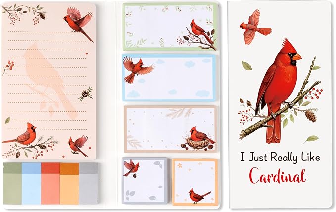 B1ykin Sticky Notes Set - 550 Sheets Memo Writing Pad Cardinal Design | Self-Stick Notes Pages, Teacher Appreciation Gift, School Office Supplies, I Just Really Like Cardinal Design