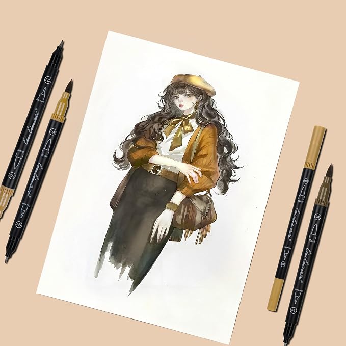 LIULIUCAI 10 Brown Dual Markers, Fine & Brush Tip Pen for Adult Coloring | Drawing Pen, Earthy Brown Markers for Wood Textures, Rustic Illustrations, Animal Sketches , Cozy Interiors, No Bleeding