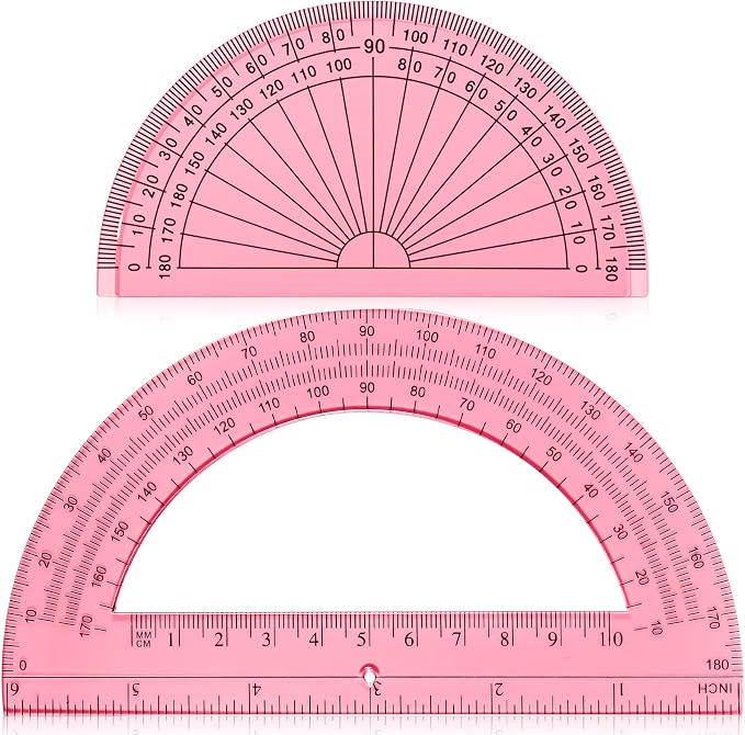 EBOOT 2 Pcs Plastic Protractor Clear 180 Degrees Transparent Protractor for Geometry, 4 Inch and 6 Inch(Light Pink)