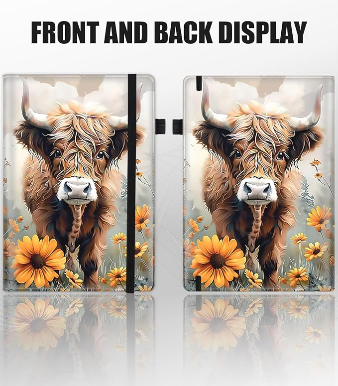 Hardcover Executive Notebooks, A5 PU Leather Lined Journal Notebook, 200 Pages Thick Paper Subject Notebooks for School,Work,Home Writing Business Notebook, Diary Book ，Cute Baby Highland Cattle