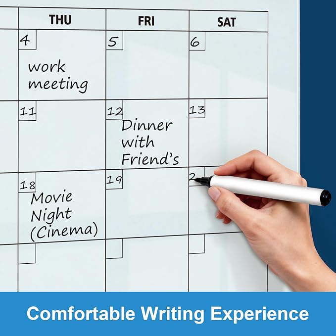 Glass Dry Erase Calendar for Wall, 36 x 24 Inches Magnetic Glass Calendar Whiteboard, 3' x 2' Frameless Monthly Planner Board for Office, Home, School