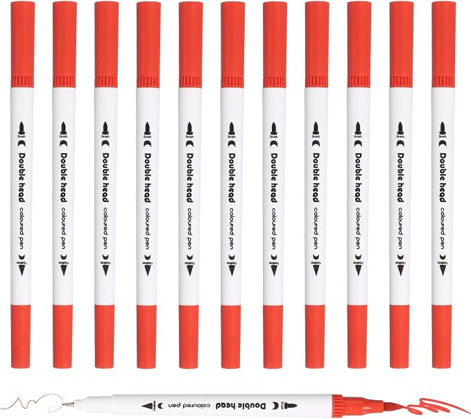 PATIKIL 12Pack Dual Brush Markers, Bright Red Watercolor Fine and Brush Tips Pens Colored Marker Calligraphy Coloring Art Supplies Set for Coloring Book Illustration Sketching Journaling