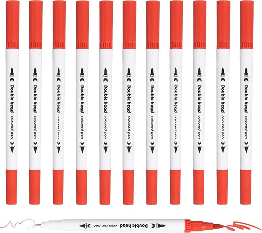PATIKIL 12Pack Dual Brush Markers, Bright Red Watercolor Fine and Brush Tips Pens Colored Marker Calligraphy Coloring Art Supplies Set for Coloring Book Illustration Sketching Journaling