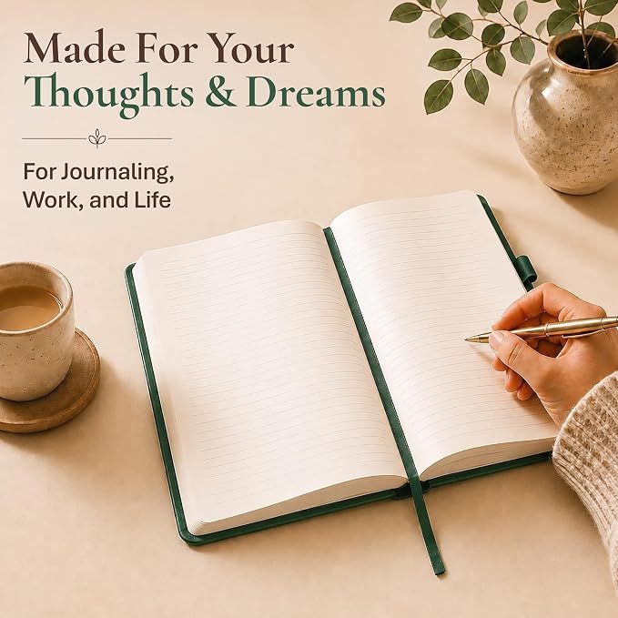 Lined Journal Notebook Hardcover Leather Bound 200 Pages A4 Green Diary | College Ruled 8.5x11" Journaling Notebooks for Men & Women, Writing for Personal, Large Travel Daily Note Book Tree of Life
