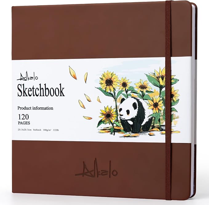 ALKALO Square Sketchbook for Drawing, 120 Pages Sketch Book, 122LB/180GSM Thick Paper, Mixed Media Sketchbook for Charcoal Pencil, Inks Pen, Colored Pencil, Acrylic Marker, Oil Pastel