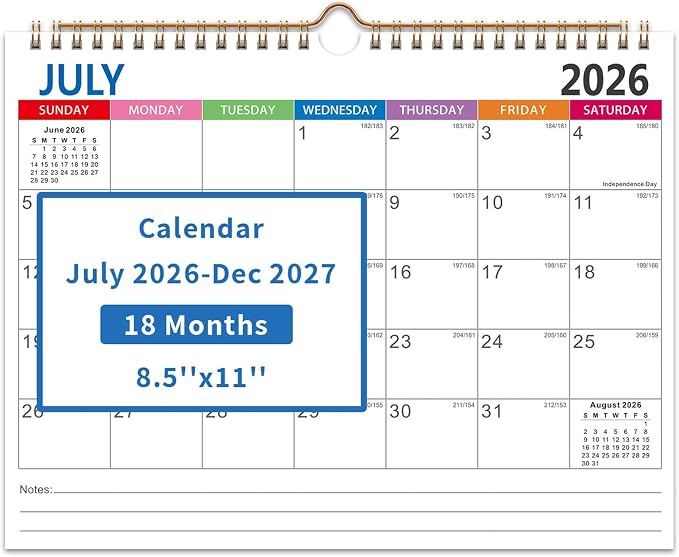 Comix 2026-2027 Wall Calendar, 18 Month Planner for Home Office Classroom | 120GSM Thick Paper, Large Lined Blocks, Ink Bleed Resistant, Reinforced Hanger, for Home Office Classroom Family Planning