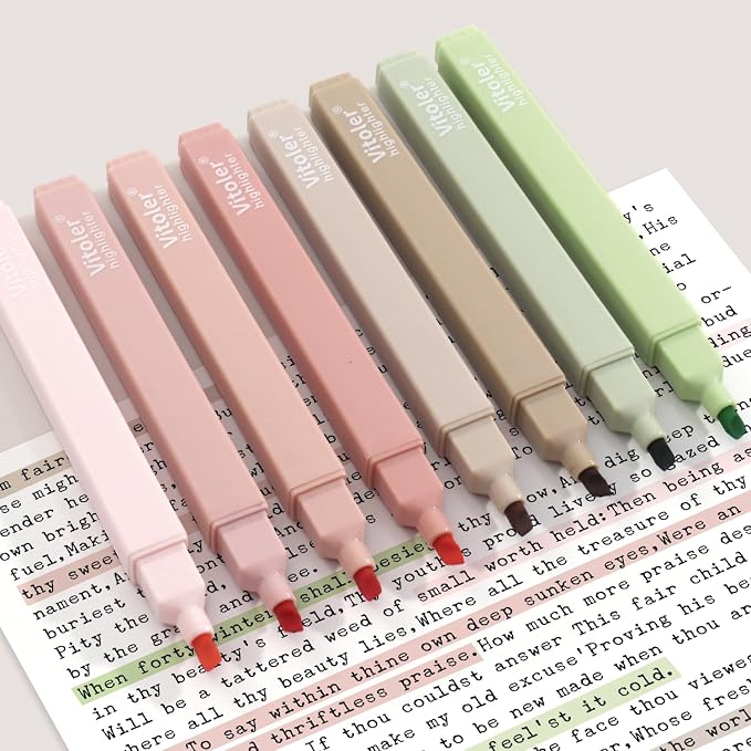 Vitoler Highlighters Assorted Colors,No Bleed Bible Chisel Tip 8pcs | Aesthetic,Cute Pastel,high quality for bible study,books,journal,writing,school office