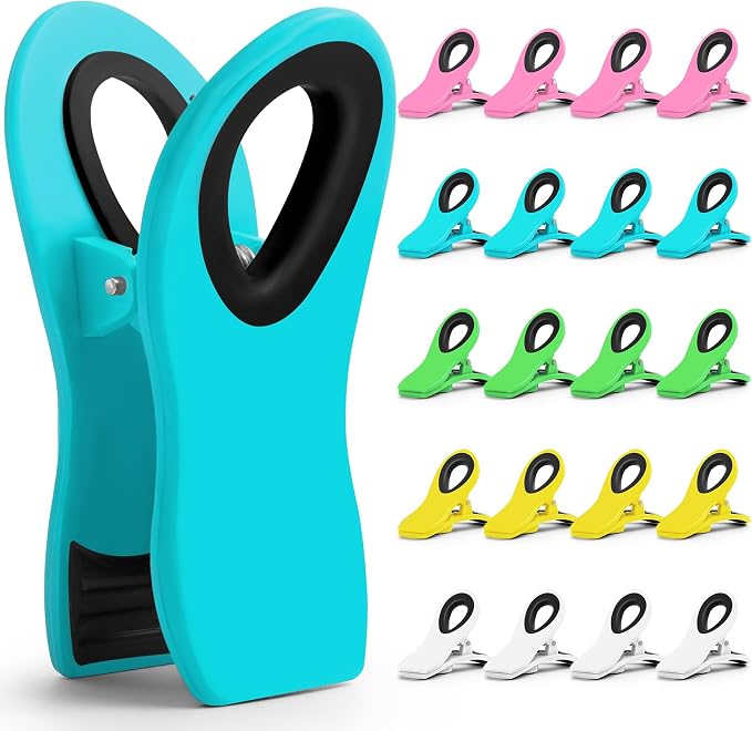 JETMORE 20 Pack Chip Clip, Magnetic Clips for Chips and Other Food Bags | Durable plastic jaws grip packages without tearing, chip bag clips seal snacks, while magnetic bag clips display notes