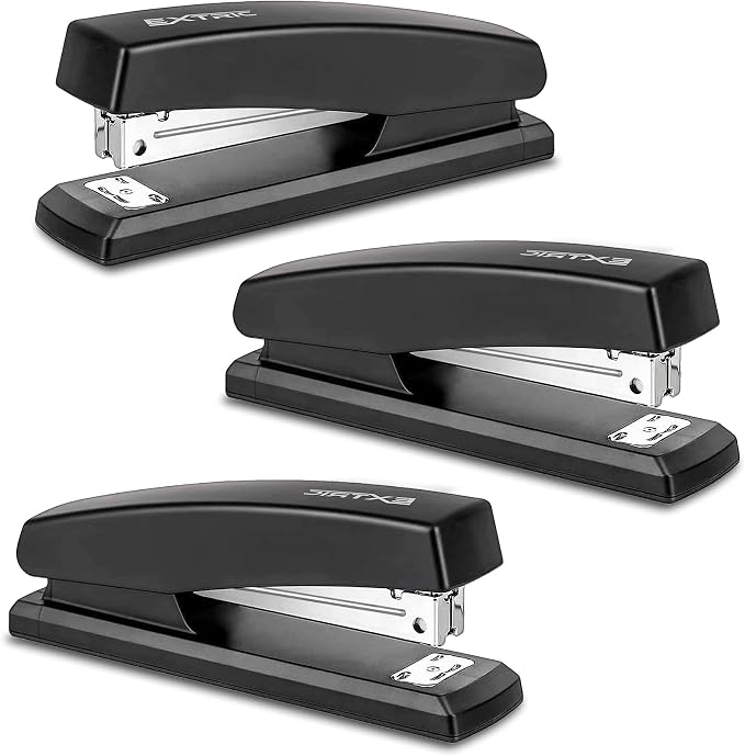 EXTRIC Staplers for Desk, Black Stapler Heavy Duty 3 PK 25 Sheet Capacity | Heavy Duty Desk Staplers with a 25 Sheet Capacity, Jam Resistant, Flat-Opening Design for Office or School