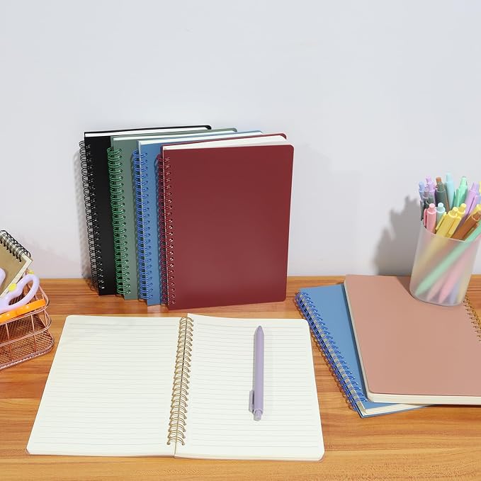 5 Pack Spiral Notebooks 8.3" x 5.7", 80 Sheets College Ruled Notebook with Plastic Waterproof Cover, A5 Lined Journal for Office, School,Home