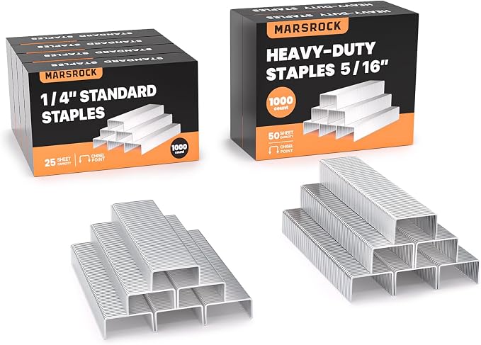 Marsrock Staples, 6000 Count Assorted Set, 4000 1/4" + 2000 5/16", Standard Office Staples for Desktop Staplers, 6 Pack