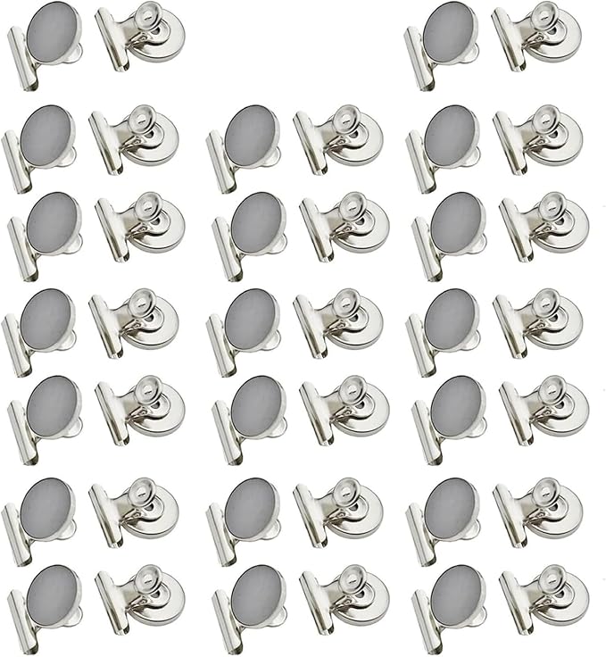 40 Pack Heavy Duty Magnetic Clips 1-1/4 Inch (31mm) - Silver Refrigerator Magnet Clips for Office Supplies & Photo Displays