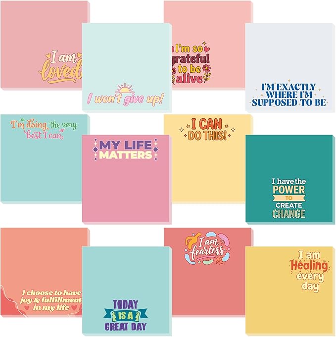 Yinder 24 Pcs Inspirational Sticky Notes, Back to School Supplies, Cute Motivational Sticky Notes Pad Employee Appreciation Gifts Bulk for Teacher Coworker Office 3 x 3'' (Affirmation,Watercolor)