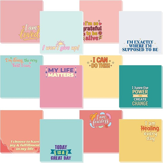 Yinder 24 Pcs Inspirational Sticky Notes, Back to School Supplies, Cute Motivational Sticky Notes Pad Employee Appreciation Gifts Bulk for Teacher Coworker Office 3 x 3'' (Affirmation,Watercolor)