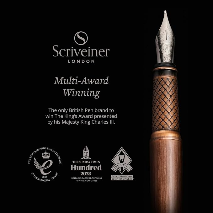 Scriveiner Luxury Fountain Pen - Stunning Copper Luxury Pen, Schmidt Gilded Nib (Fine), Converter, Best Pen Gift Set for Men & Women, Professional, Executive, Office, Nice Pens