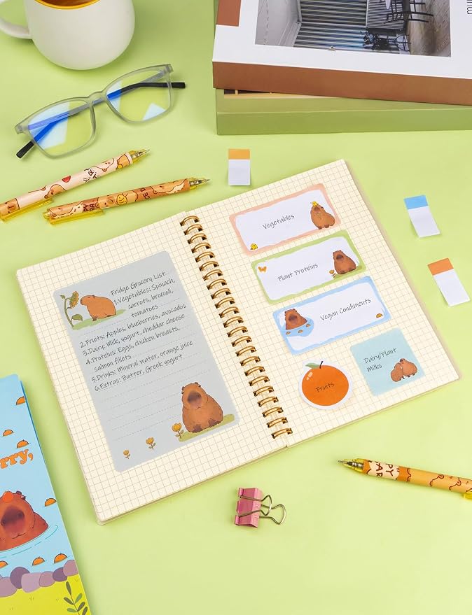 Don't Worry Be Capy Sticky Notes, Capybara Sticky Notes with 3 Ballpoint Pens, Self-Adhesive Writing Memo Pages Post It Note Back to School Office Supplies Small Gift