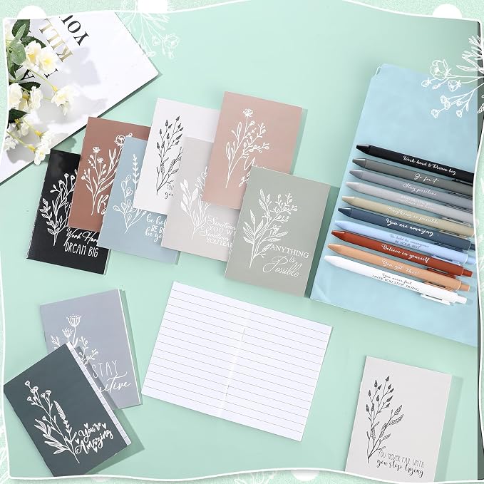 Affrolling 100 Pcs Inspirational Notebooks with Pen Bulk Motivational Mini Notepads Back to School Gift for Students Teacher Appreciation Gift Employee Coworker Secretary Assistant (Neutral Colors)