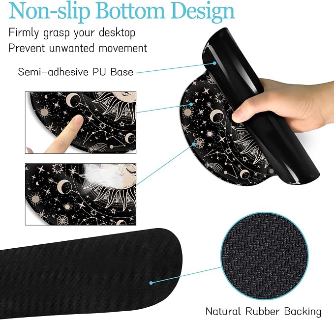 LIMKRIAN Sun Moon Mouse Pad Set Large Desk Mat Pad, Boho Desk Accessories | Ergonomic Mouse Pad Wrist Rest, Gaming Computer Keyboard Mat Wrist Support, Coaster, Home Office Desk Decor Supplies Witchy