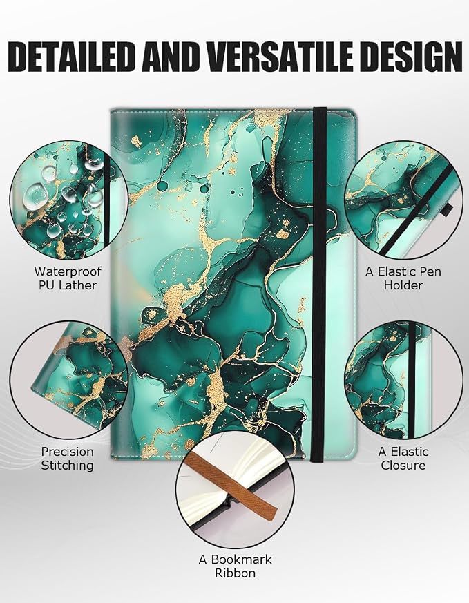 Hardcover Executive Notebooks, A5 PU Leather Lined Journal Notebook, 200 Pages Thick Paper Subject Notebooks for School,Work,Home Writing Business Notebook, Diary Book ，Cyan Marble