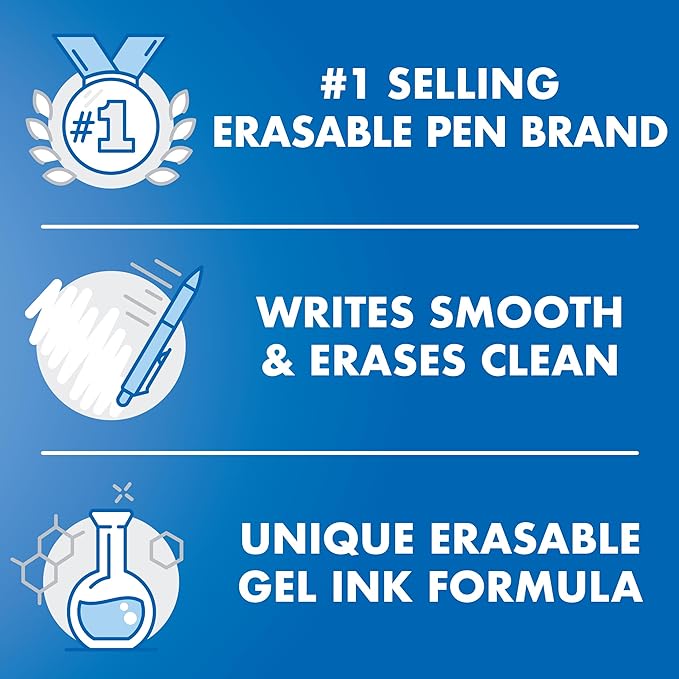 Pilot FriXion Synergy Clicker Erasable, Refillable, Retractable Gel Ink Pens, Extra Fine Point 0.5 mm, Pack of 5, Black Ink, FriXion Erasable Pens 0.5 - Ideal for School & Office Writing