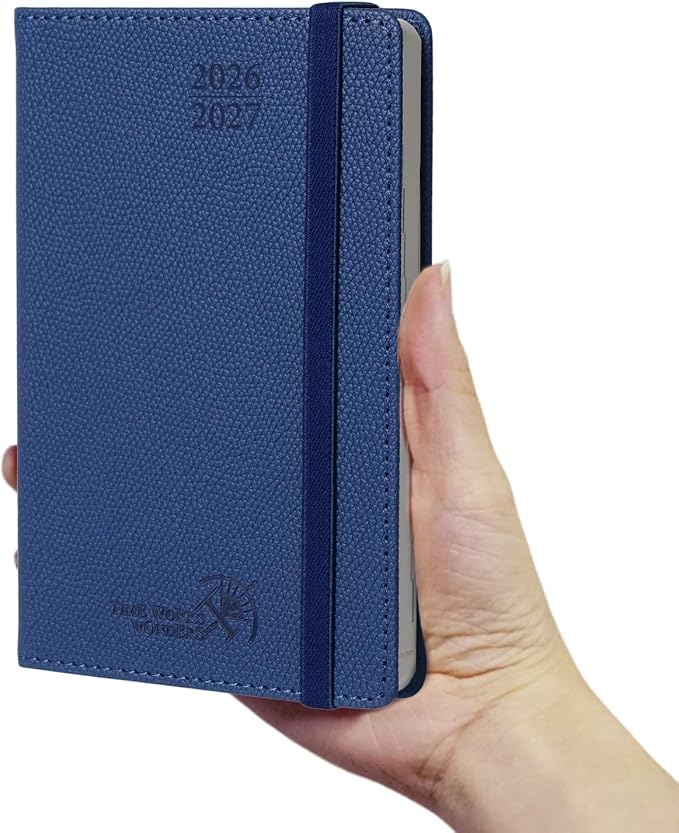 POPRUN 2026-2027 Small Weekly Planner, 4" x 6.25" Pocket Calendar for Purse | Academic Year (Jul 2026 - Jun 2027) Daily Planner with Lined Sections, Leather Hardcover, 100GSM Paper - Navy Blue