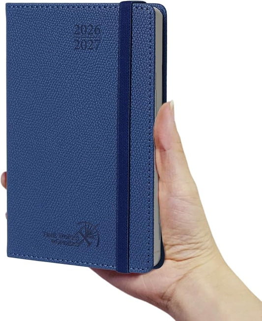 POPRUN 2026-2027 Small Weekly Planner, 4" x 6.25" Pocket Calendar for Purse | Academic Year (Jul 2026 - Jun 2027) Daily Planner with Lined Sections, Leather Hardcover, 100GSM Paper - Navy Blue