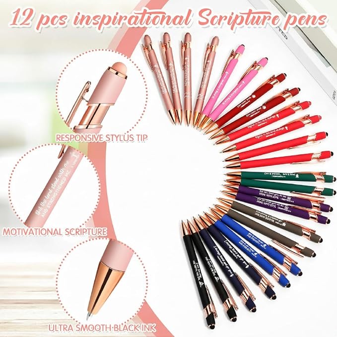Estune 24 Pcs Christian Gifts for Women Bible Pens Notepads Gift Set Ballpoint Pen Notebook Inspirational Quotes Christian Pen Bible Motivational Gift for Church Coworker (Simple Style)