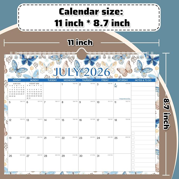 Wall Calendar 2026-2027 – 11 x 8.7 In, 18 Months from July 2026 to December 2027, Monthly Calendar with Holidays, Julian Dates, Grid Design for Scheduling, Home or School Use