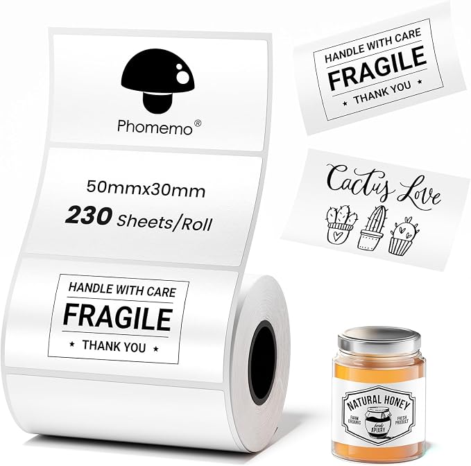 [230 pcs] Phomemo M110 Thermal Labels, 1.97'' x 1.18'' (50 x 30mm) | for M110/M108/M100/M220/M221/M250 Label Printer, Removable Thermal Papers for Barcode, Name Tag, Address
