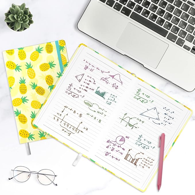 Lined Journal Notebook, Hardcover Journal for Women, Medium 5.7 x 8.4 in, 160 Pages Thick Paper, Cute Aesthetic Floral College Ruled Notebook for Writing Journaling Work School Office,Pineapple