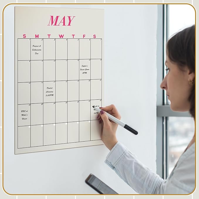 12 Pcs Undated Calendar 16‘'x 12‘' Large Colorful Wall Calendar 12 Month Dry Ease Reusable Planning Erasable Yearly Blank Planner Reserved Grid for Office Home Educational Study Room Back to Class