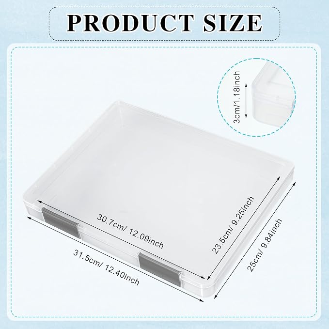 PerKoop 6 Pcs Clear Paper Storage Box,12.4 x 9.84 x 1.18 Inches,Gray | A4 Plastic File Box Document Paper Organizer Storage Board Game Project Cases Containers with Buckle for Craft, Magazine