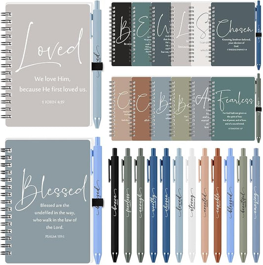 Kosiz 48 Sets Christian Gifts Bulk Christian Notebooks with Pens Inspirational Prayer Journals Bulk A6 Spiral Small Notepads for Women Men Church Members Bible Study Groups (Boho Color)