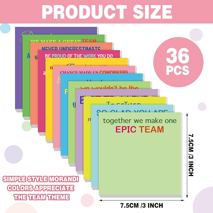 Yinder 24 Pcs Inspirational Sticky Notes, Back to School Supplies, Cute Motivational Sticky Notes Pad Employee Appreciation Gifts Bulk for Teacher Coworker Office 3 x 3'' (Thank You,Bright)