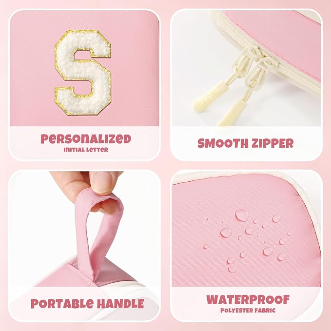 SUNEE Cute Pencil Case, Kawaii Big Capacity Pencil Pouch, Personalized Initial Pencil Bag with Zipper, Stationery Storage and Organizer, Back to School Supplies, Pen Box for Girls & Boys, Teen, S-Pink