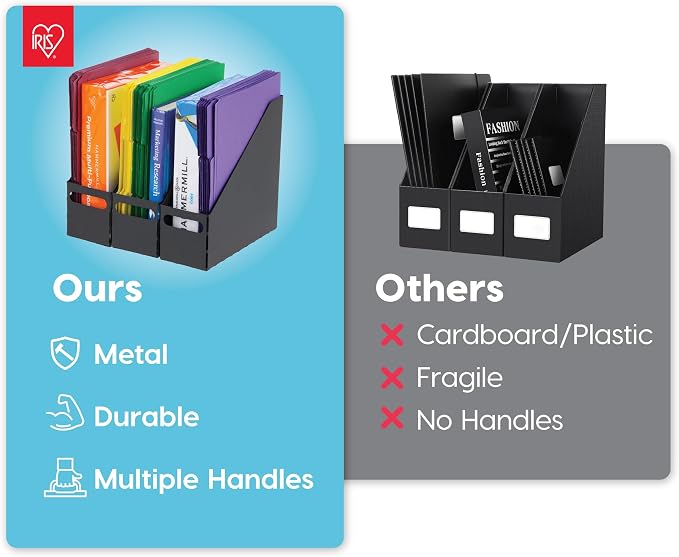 IRIS USA 6-Pack Magazine Holder Organizer, Black | Keep magazines, documents, and reading materials organized with compact desktop storage for home offices and everyday spaces
