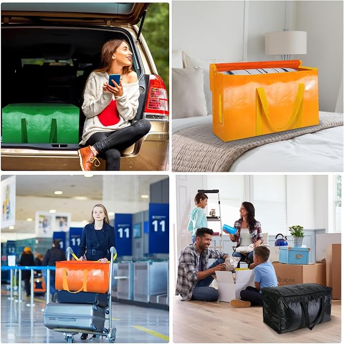 BALEINE 2-Pack Oversized Moving Bags with Reinforced Handles, Heavy-Duty Storage Tote for Clothes, Moving Supplies (Light Yellow, 2-Pack)