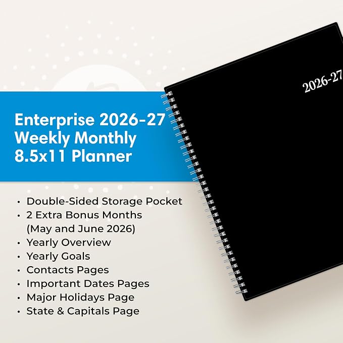 Blue Sky 2026-2027 Weekly and Monthly Academic Year Planner Calendar, July 2026 - June 2027, 8.5" x 11", Flexible Cover, Wirebound, Laminated Tabs, Enterprise