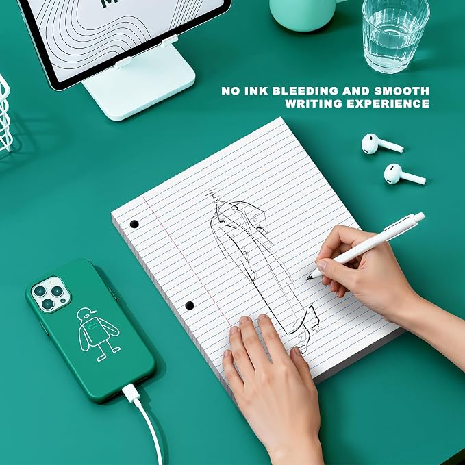 Note Pads 8 X 10.5 Loose Leaf Paper, 200 Sheets, 3 Hole Punched Lined Paper, College Ruled 8 X 10.5 Notebooks, 10-1/2" X 8 Binder Writing Pads, Filler Paper For Engineering, Office, School Supplies